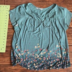 Daniel Rainn Teal Floral Blouse